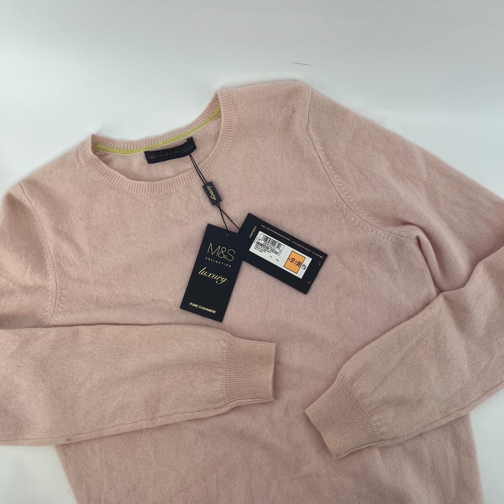 M&S Collection Luxury Cashmere Sweater Pale Pink Crew Neck UK 10 EUR 38 Washable